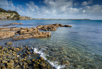 Fototapeta na wymiar View to Gribbin Head from Porthpean beach, Cornwall