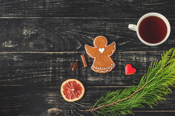 gingerbread. gifts and holiday, happy New Year. festive background. . food background. top view