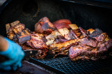 Meat in the grill. Beef on the grill.