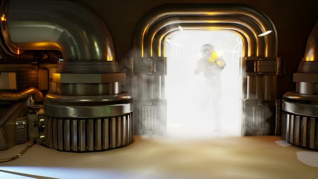 Invasion of military soldiers-astronauts. Dramatic super realistic concept. Animation of seamless loop.