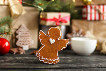 gingerbread. gifts and holiday, happy New Year. festive background. . food background. top view