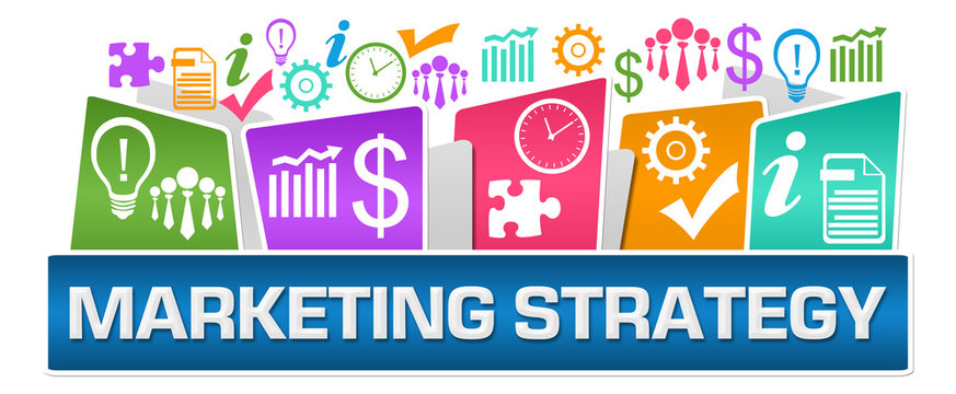 Marketing Strategy Business Symbols On Top Colorful 