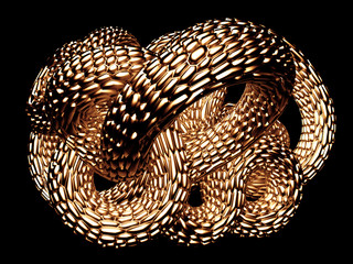Black background golden snake. 3d illustration, 3d rendering.