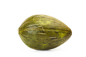 Melón entero sobre fondo blanco aislad. Vista de frente. Copy space