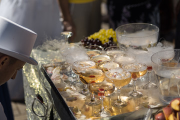 Champagne glasses on gold background. Party and holiday celebration concept