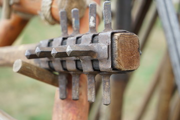 Replica primitive war weapons displayed on a festival in Bavaria
