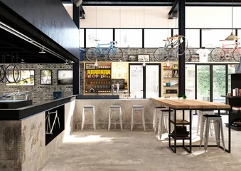Küchenrückwand Plexiglas Restaurant 3d render of modern restaurant cafe