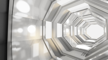Fantastic futuristic space interior of the tunnel. 3d illustration, 3d rendering.