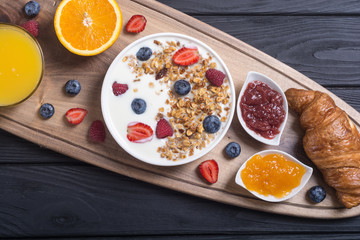 Breakfast  on rustic table