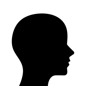 Simple, flat, black silhouette profile head illustration. Isolated on white