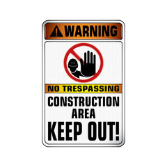 Vector and Illustration graphic style,Warning Construction Area Keep Out label, Warning icon on white background,Attracting attention Security First sign,Idea for presentation,EPS10.