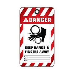 Vector,illustration graphic style,Danger keep hands & fingers Away Tag,Red and white rectangle Warning Dangerous icon on white background,Attracting attention Security First sign,Idea for presentation