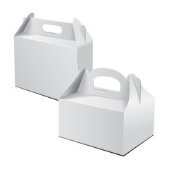 Cardboard Box. For Cake, Fast Food, Gift, etc. Carry Packaging. Vector Mockup. Set of White Template of package