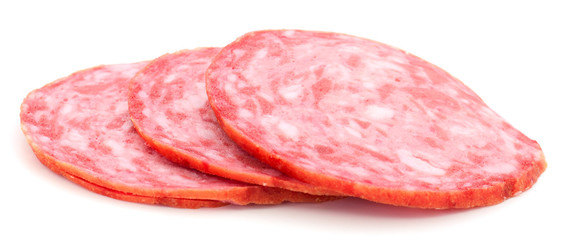 Sliced sausages isolated.