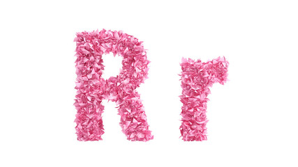 Pink flowers font. 3d illustration, 3d rendering.