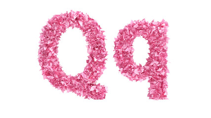 Pink flowers font. 3d illustration, 3d rendering.