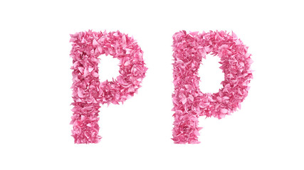 Pink flowers font. 3d illustration, 3d rendering.