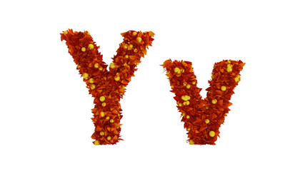 Foliage autumn berries font. 3d illustration, 3d rendering.