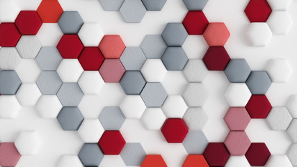 Red white abstract background with hexagons. 3d illustration, 3d rendering.
