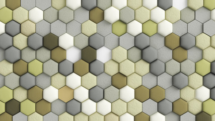 Yellow beige abstract background with hexagons. 3d illustration, 3d rendering.