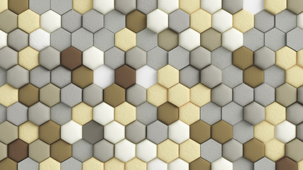Yellow beige abstract background with hexagons. 3d illustration, 3d rendering.