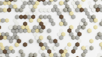 Yellow beige abstract background with hexagons. 3d illustration, 3d rendering.