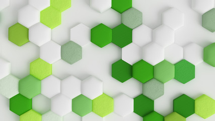Fototapeta na wymiar Green abstract background with hexagons. 3d illustration, 3d rendering.