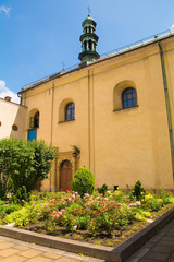Fototapeta na wymiar The courtyard of the church of St Jozefa on Poselska Street in Krakow, Poland 