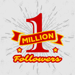 One Million followers or subscribers achievement symbol. Vector illustration.