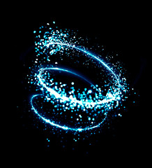 The particles are a gold spiral. 3d illustration, 3d rendering.