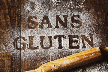 text gluten free written in french