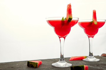 Watermelon margarita cocktail Fresh watermelon lemonade summer drink.