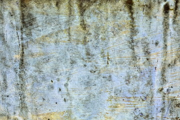 Eroded metal texture. Rusty Colored Metal with cracked paint, grunge light blue, white, grey background