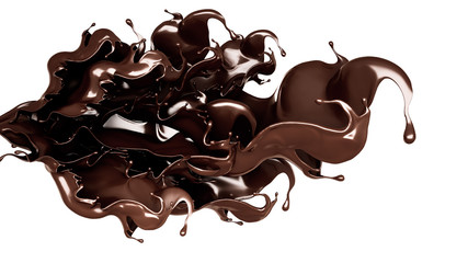 A splash of dark chocolate. 3d illustration, 3d rendering.