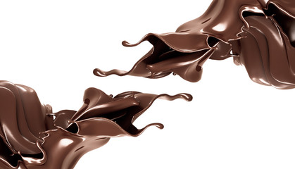 A splash of dark chocolate. 3d illustration, 3d rendering.