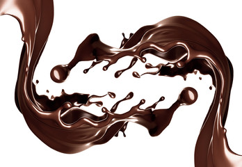 A splash of dark chocolate. 3d illustration, 3d rendering.