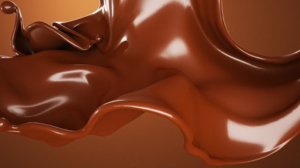 Splash, a stream of chocolate. 3d illustration, 3d rendering.