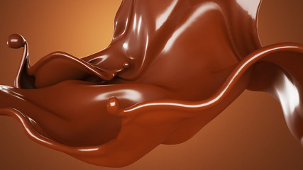 Splash, a stream of chocolate. 3d illustration, 3d rendering.