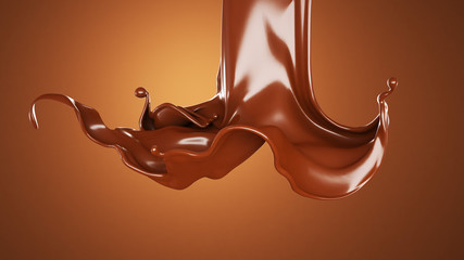 Splash, a stream of chocolate. 3d illustration, 3d rendering.