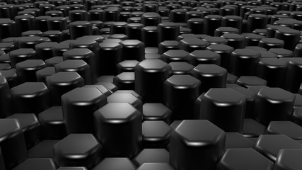 Black hexagon background. 3d illustration, 3d rendering.