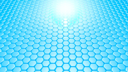 Blue hexagon background. 3d illustration, 3d rendering.