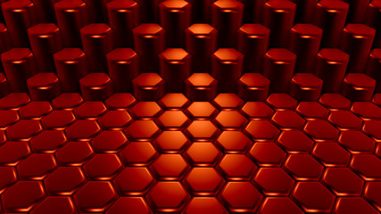 Red hexagon background. 3d illustration, 3d rendering.