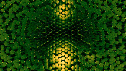 Green hexagon background. 3d illustration, 3d rendering.