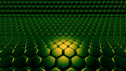 Fototapeta premium Green hexagon background. 3d illustration, 3d rendering.