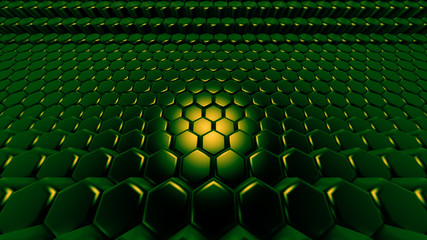 Fototapeta premium Green hexagon background. 3d illustration, 3d rendering.