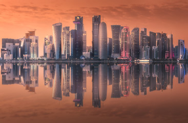 The skyline of West Bay and Doha City Center, Qatar