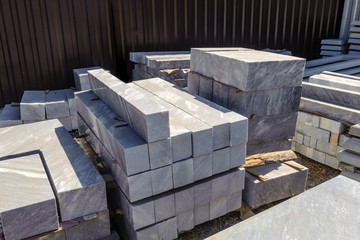 Marble  slabs for making tombstones in the warehouse - obrazy, fototapety, plakaty