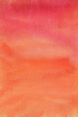 Sky and cloud at sunset , Red and pink color stains flow on orange color surface ,  Illustration abstract and bright background from watercolor hand draw on paper
