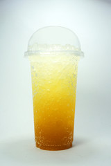 Italian soda pineapple soft drink in take home cup beverage for summer isolated on white background,clipping path.