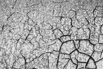 Old stucco wall with cracked paint, black and white photo